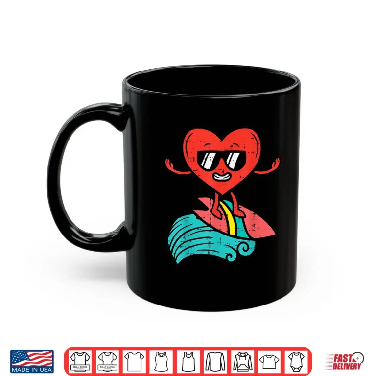 Mug Valentines Day Surfing Heart Funny Surfer Men Women Kids Boy Shirt