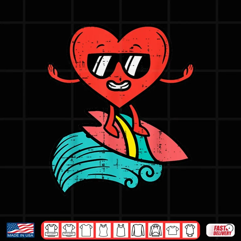 Design Valentines Day Surfing Heart Funny Surfer Men Women Kids Boy Shirt