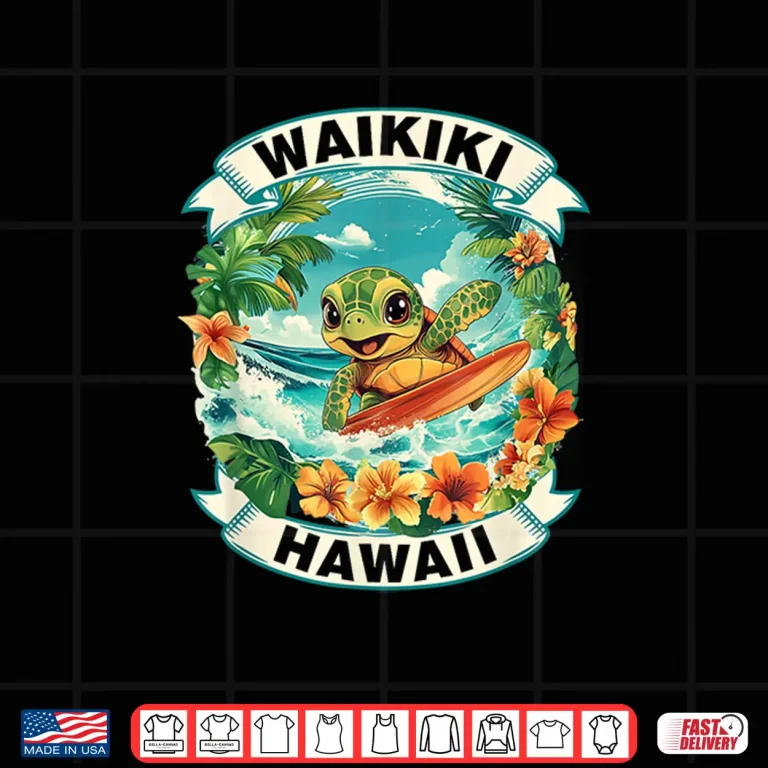 Design Waikiki Hawaii Cute Sea Turtle Surfing Summer Vacation Shirt