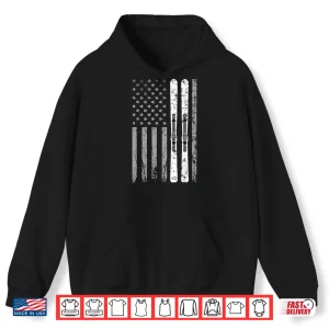 Hoodie Downhill Ski Team 4th Of July USA American Flag Skiing Skier Shirt