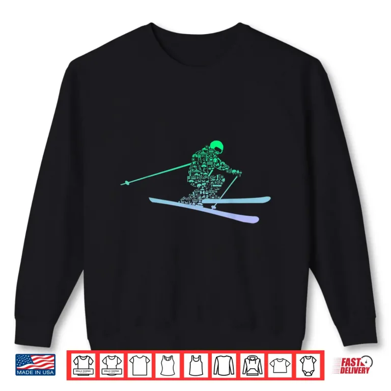 Sweatshirt Silhouette Ski Icon Tshirt for Skiier Ski Boys Skiing Shirt