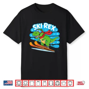 Ski Rex Funny Skiing Dinosaur Winter Sports Design For Kids Shirt