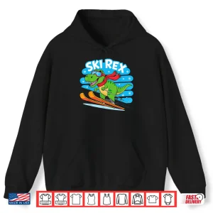 Hoodie Ski Rex Funny Skiing Dinosaur Winter Sports Design for Kids Shirt