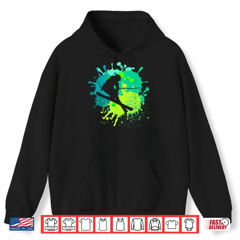 Hoodie Skiing Tshirt for Skiier Boys Retro Ski Shirt