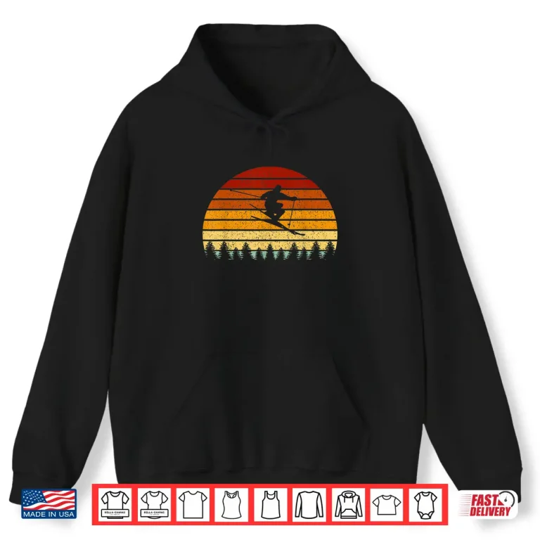 Hoodie Vintage Sunset Skiing Gift For Skiers Shirt