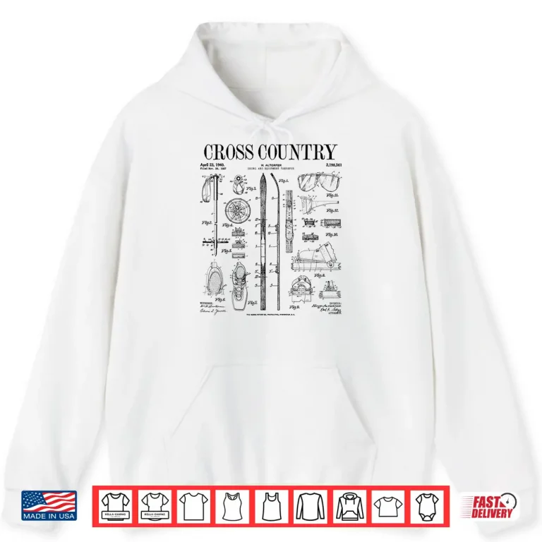 Hoodie Cross Country Nordic Skiing Ski Vintage Patent Skier Print Shirt