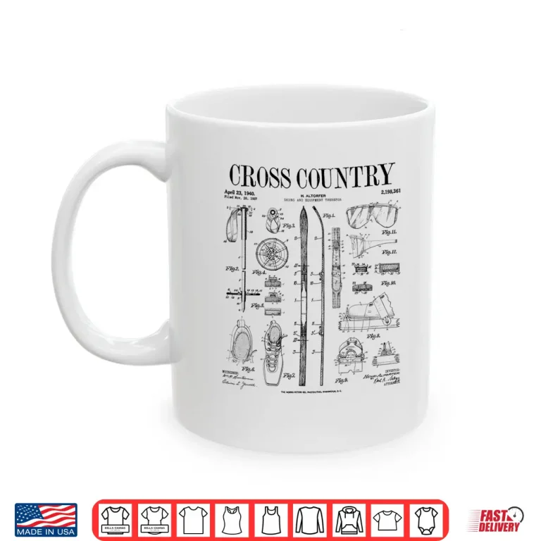 Mug Cross Country Nordic Skiing Ski Vintage Patent Skier Print Shirt