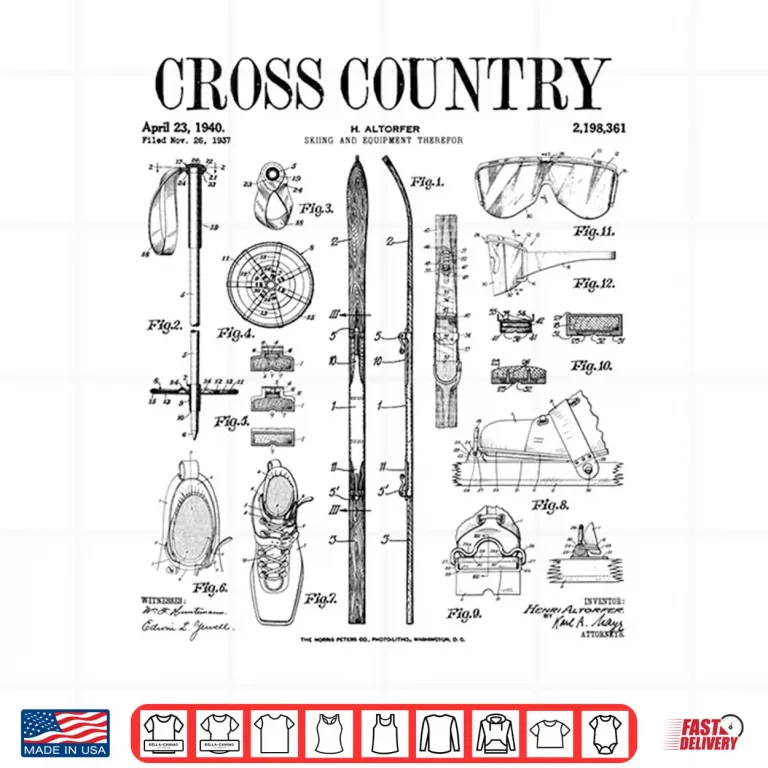 Design Cross Country Nordic Skiing Ski Vintage Patent Skier Print Shirt