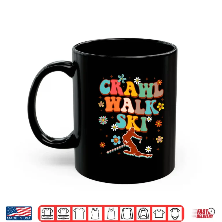 Mug Kids Snow Skiing Lover Winter Sport Baby Toddler Crawl Walk Ski Shirt