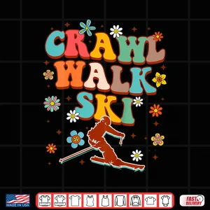 Design Kids Snow Skiing Lover Winter Sport Baby Toddler Crawl Walk Ski Shirt