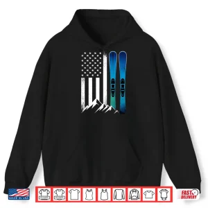 Hoodie Ski USA American Flag Winter Sport Skier Skiing Shirt