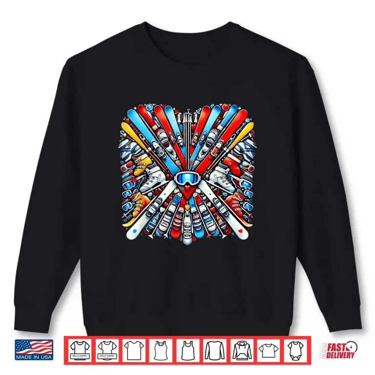 Sweatshirt Skiing Valentines Day Heart Love Skiing Ski Lovers Skier Shirt