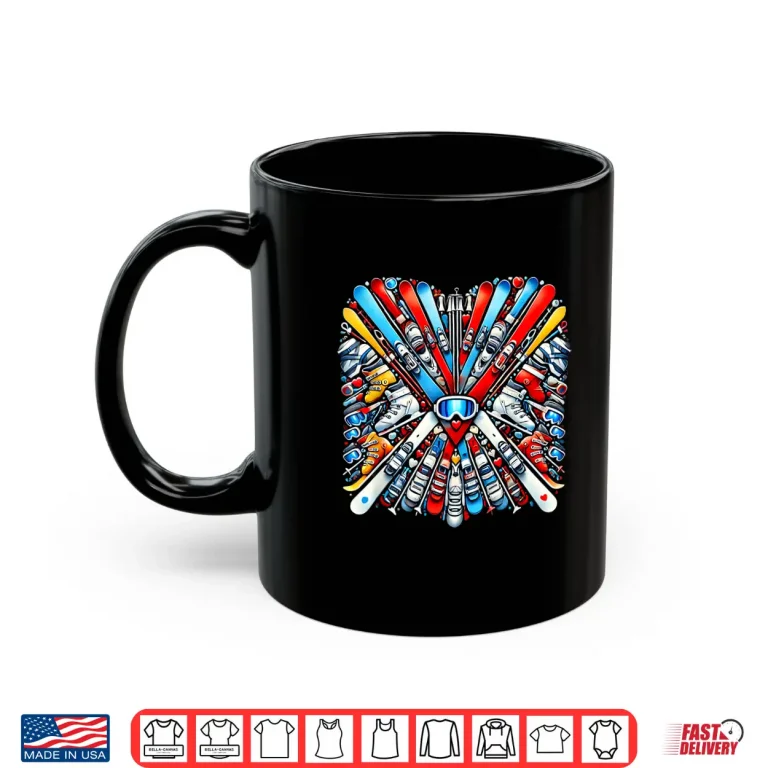 Mug Skiing Valentines Day Heart Love Skiing Ski Lovers Skier Shirt