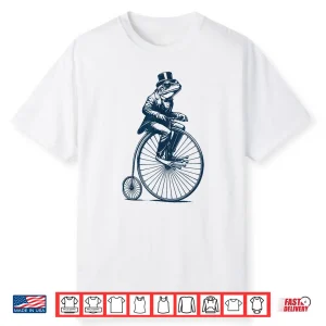 Dapper Frog Riding A Vintage Penny Farthing Bicycle Cyclist Shirt