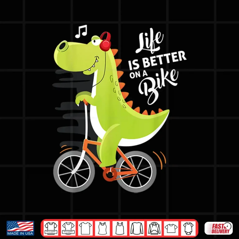 Design Life is Better On a Bike Cute Dinosaur Bike Cycling Kids Shirt