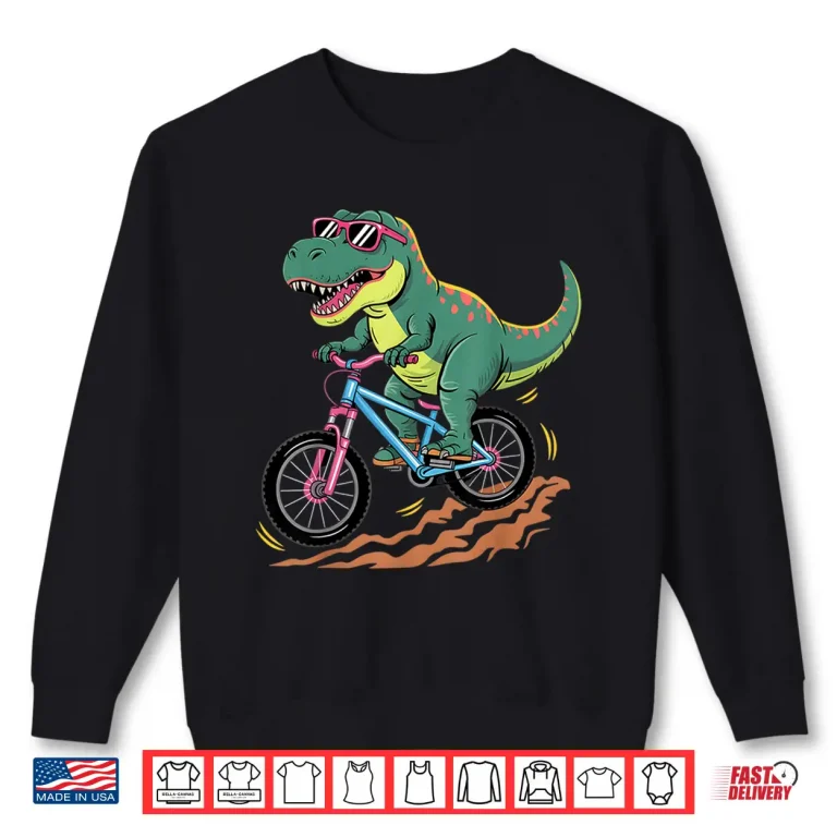 Sweatshirt Dinosaur Bicycle MTB Bike Cycle Cycling Toddler Kids Boys Shirt