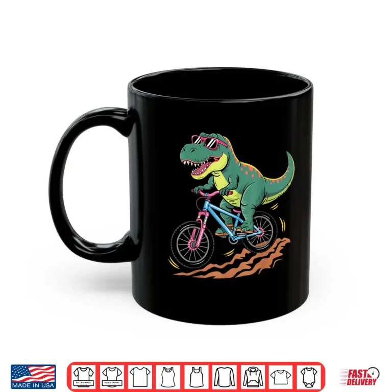 Mug Dinosaur Bicycle MTB Bike Cycle Cycling Toddler Kids Boys Shirt