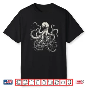 Octopus On Bicycle Funny Cycling Squid Road Bike Cyclist Shirt
