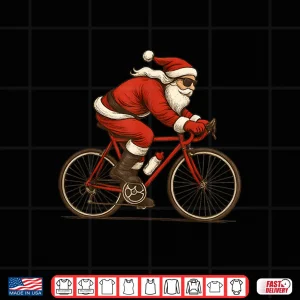 Design Retro Santa Riding Bicycle Cycling Biking Elf Bike Christmas Shirt