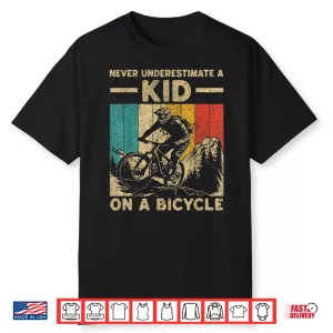 Never Underestimate A Kid Bicycle Riding Cyclist Boys Girls Shirt