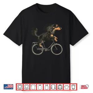 Vintage Long Haired Dachshund Riding A Bike Cycling Bicycle Shirt