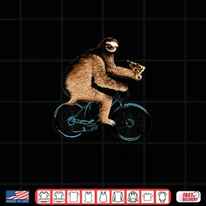 Design Sloth Riding a Bicycle Eating Pizza Tee Fatbike Shirt