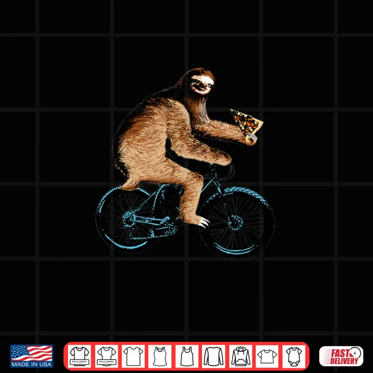 Design Sloth Riding a Bicycle Eating Pizza Tee Fatbike Shirt