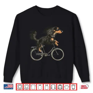 Sweatshirt Vintage Long Haired Dachshund Riding A Bike Cycling Bicycle Shirt