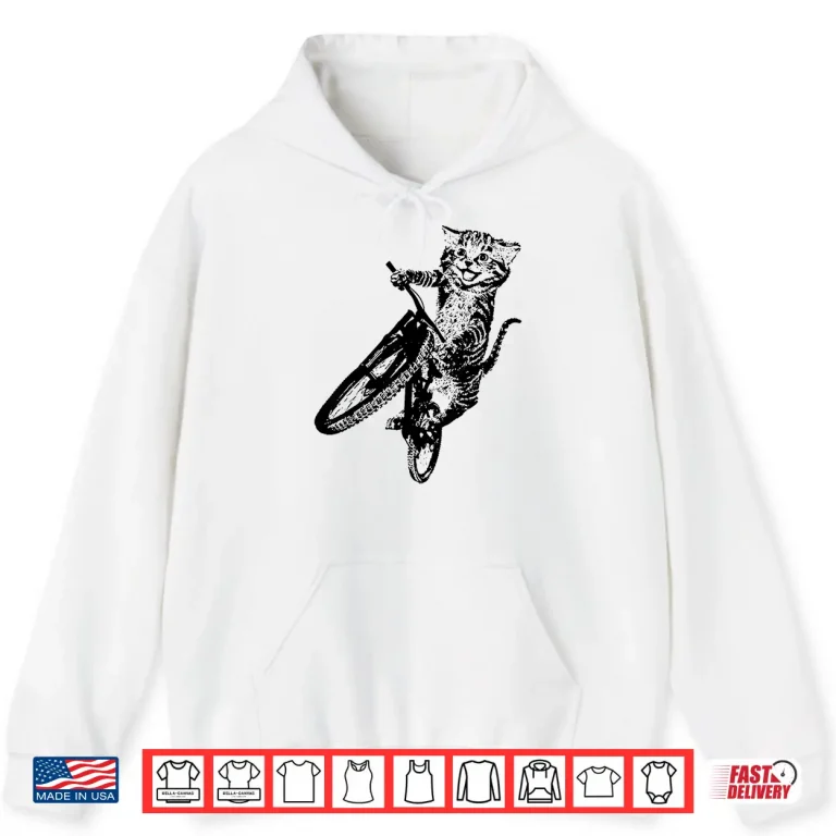 Hoodie Vintage Cute Cat Bicycle Sport Bike Cycling Cyclist Biking Shirt
