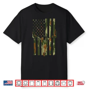 Camo Us Flag Deer Skull Vintage Hunting Patriotic Hunt Shirt