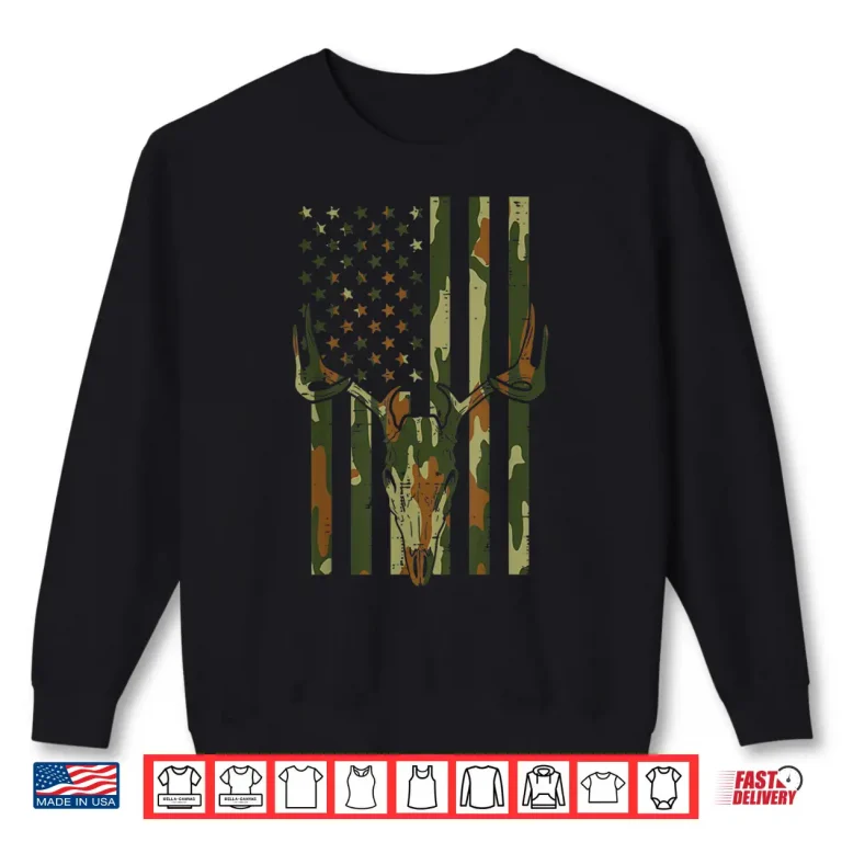 Sweatshirt Camo US Flag Deer Skull Vintage Hunting Patriotic Hunt Shirt