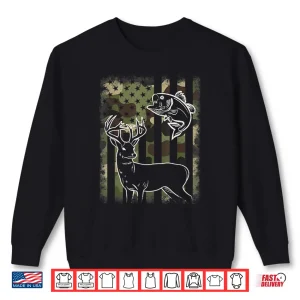 Sweatshirt Camouflage American Flag Fishing Hunting Hunter Deer Fish Shirt