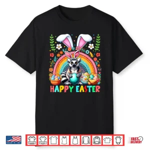 Easter Bunny Lemur Hunting Eggs Floral Colorful Rainbow Shirt