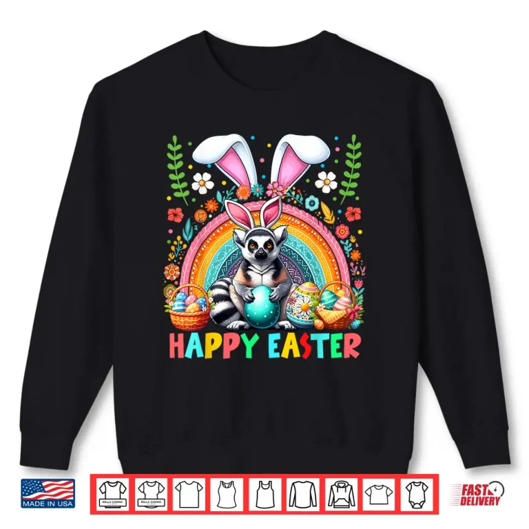 Sweatshirt Easter Bunny Lemur Hunting Eggs Floral Colorful Rainbow Shirt
