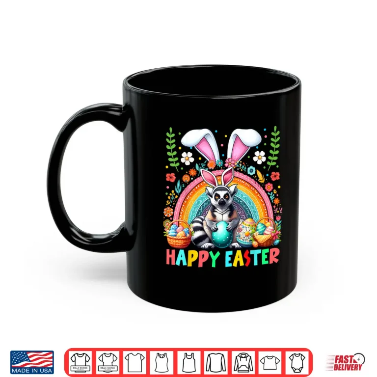 Mug Easter Bunny Lemur Hunting Eggs Floral Colorful Rainbow Shirt