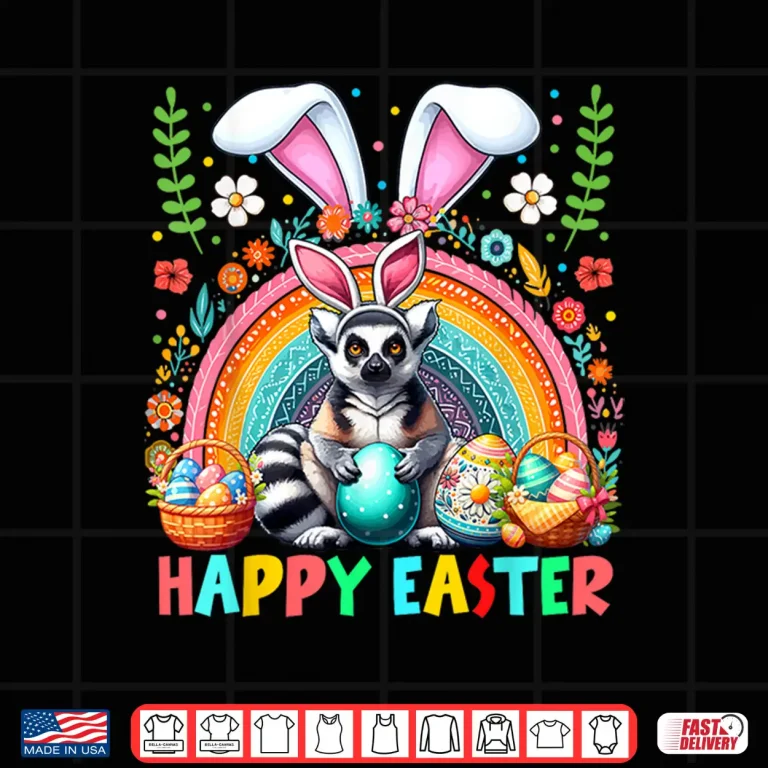 Design Easter Bunny Lemur Hunting Eggs Floral Colorful Rainbow Shirt
