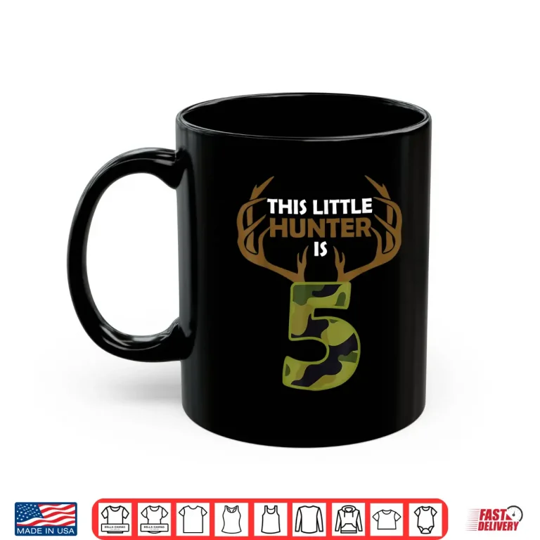 Mug Funny Fifth Birthday Five Year Old Deer Hunter Graphic Shirt