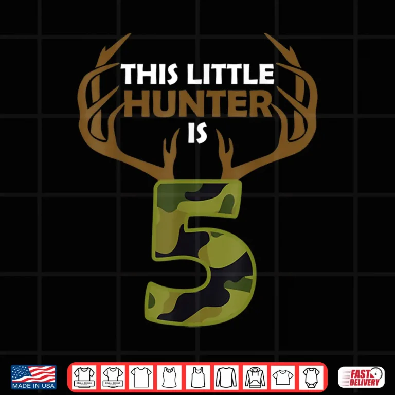 Design Funny Fifth Birthday Five Year Old Deer Hunter Graphic Shirt