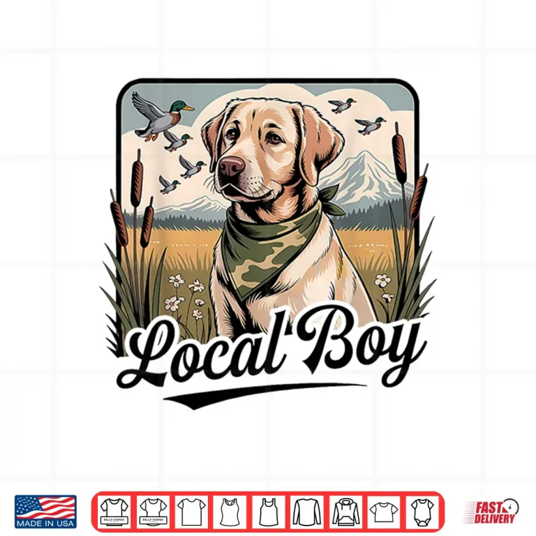 Design Local Boy Labrador Hunting Dog Marsh Scene Sunset Vintage Shirt