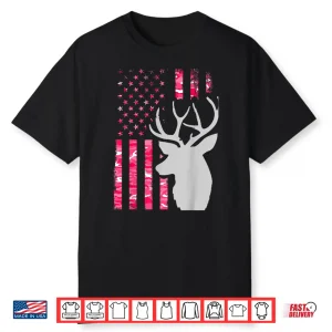 Pink Camo American Flag Camouflage Buck Hunting Graphic Shirt