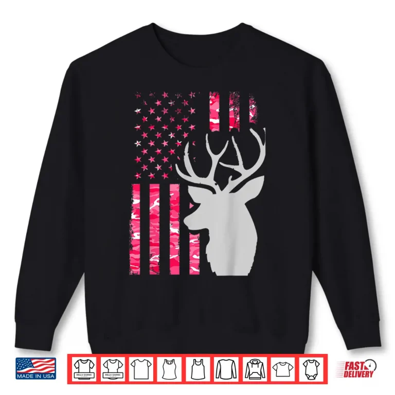 Sweatshirt Pink Camo American Flag Camouflage Buck Hunting Graphic Shirt