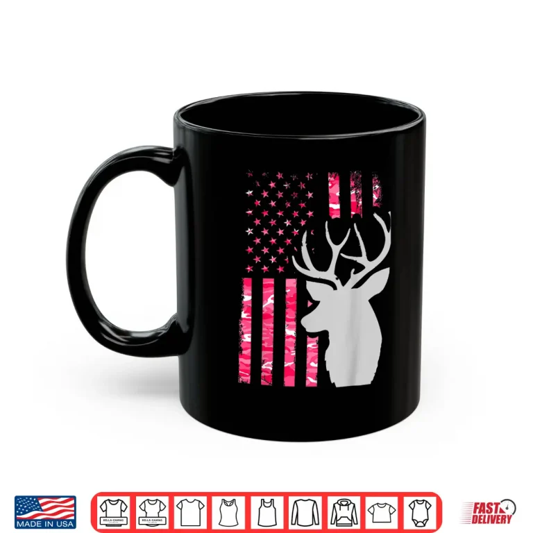 Mug Pink Camo American Flag Camouflage Buck Hunting Graphic Shirt