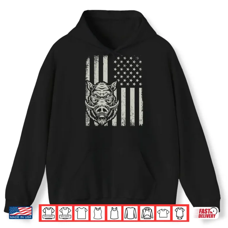 Hoodie Proud Patriotic Wild Boar Hunting Lover American Flag Shirt