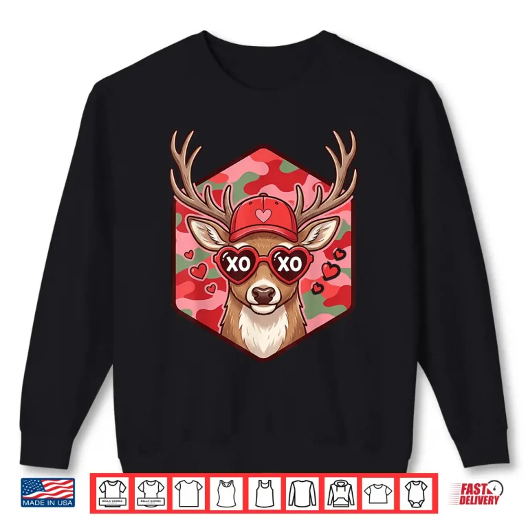 Sweatshirt Retro Funny Valentines Day Hunting Deer Camo Graphic Shirt