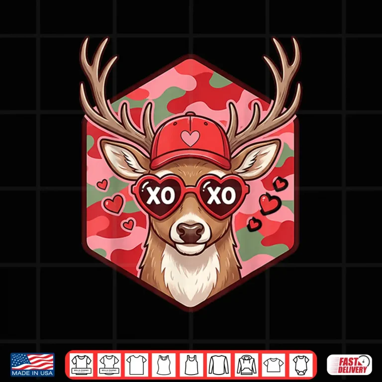 Design Retro Funny Valentines Day Hunting Deer Camo Graphic Shirt