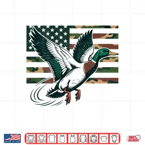 Design Youth Camo Mallard Duck Hunting Camouflage American Flag Shirt