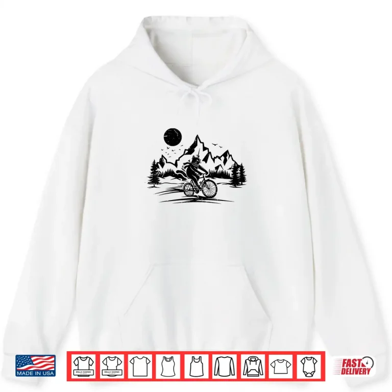Hoodie Funny Cat Riding Bicycle Vintage Mountain Biking Cat Biker Shirt