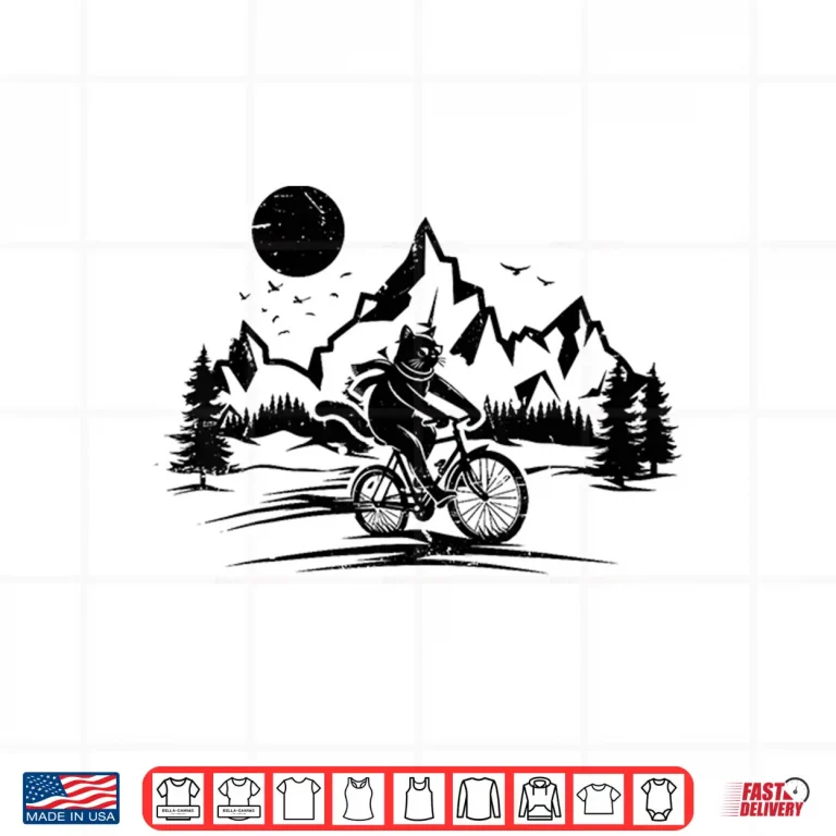 Design Funny Cat Riding Bicycle Vintage Mountain Biking Cat Biker Shirt
