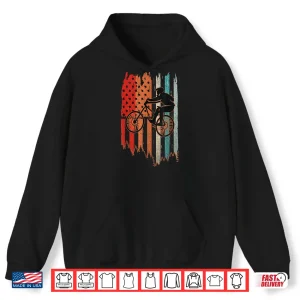 Hoodie Retro Mountain Bike 4th of July Vintage USA Flag MTB Biking Shirt