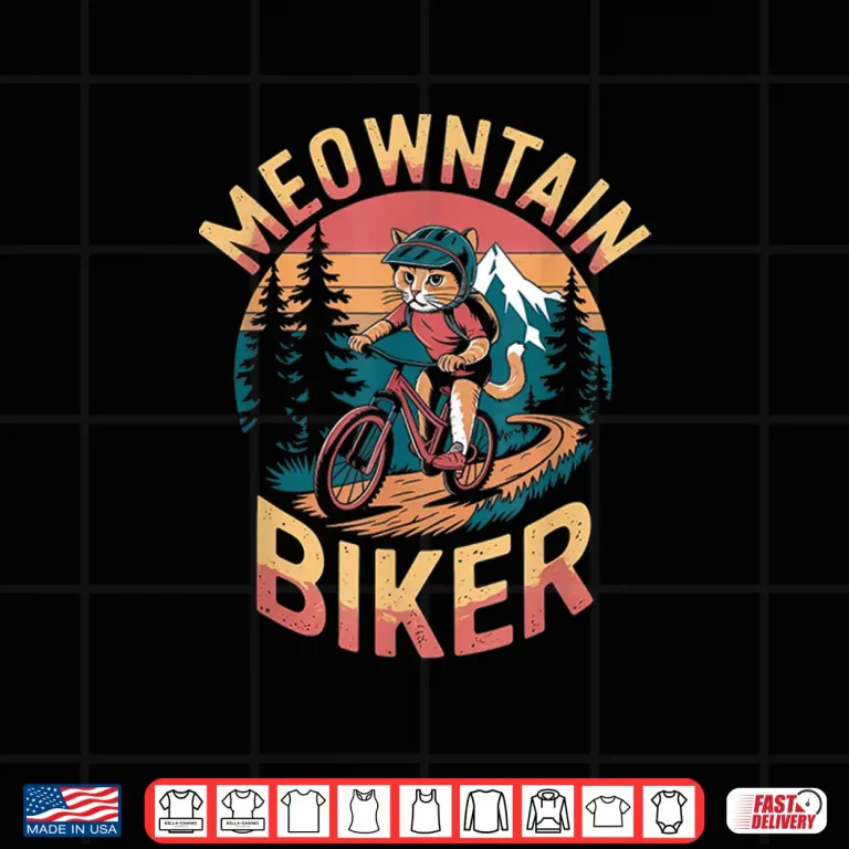 Design Retro Mountain Biker Pun Funny Mountain Biking Cat Men Women Kids Shirt